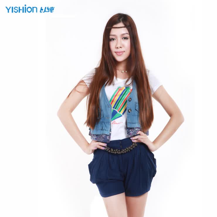 <em>以纯2012</em>新款女装<em>马甲</em> 韩版<em>牛仔</em>背心 蕾丝背心