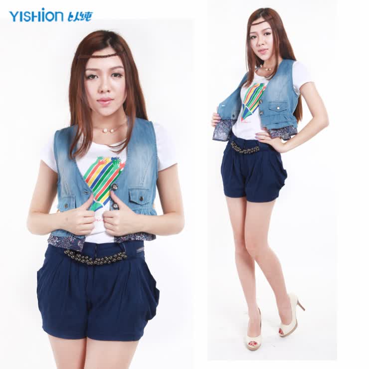 <em>以纯2012</em>新款女装<em>马甲</em> 韩版<em>牛仔</em>背心 蕾丝背心