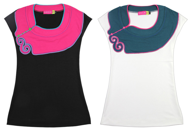 布凡迪 原创服装设计古朴领型精致绣花女T恤