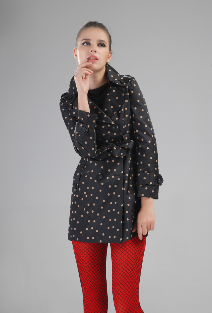 瑞丝源2012秋装新品黑底咖色波点肩章装饰双