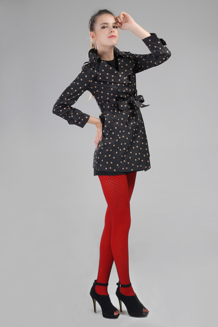 瑞丝源2012秋装新品黑底咖色波点肩章装饰双