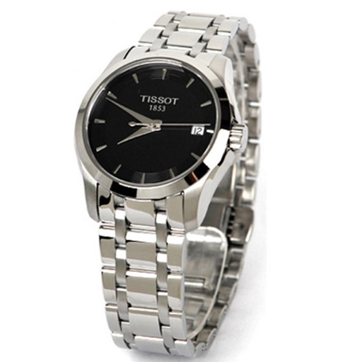 天梭 TISSOT 瑞士名表 石英女士手表 黑色圆形