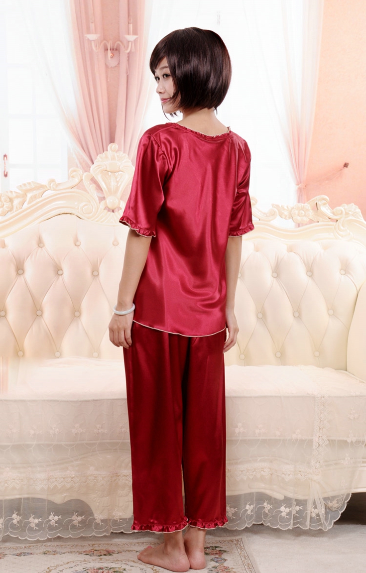 <em>猫和才女</em> 夏季舒适性感女士仿真丝短袖睡衣套