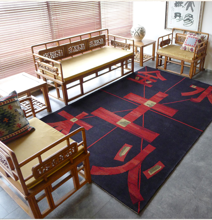 雅文 纯手工编织中国风五行藏毯纯羊毛地毯 茶