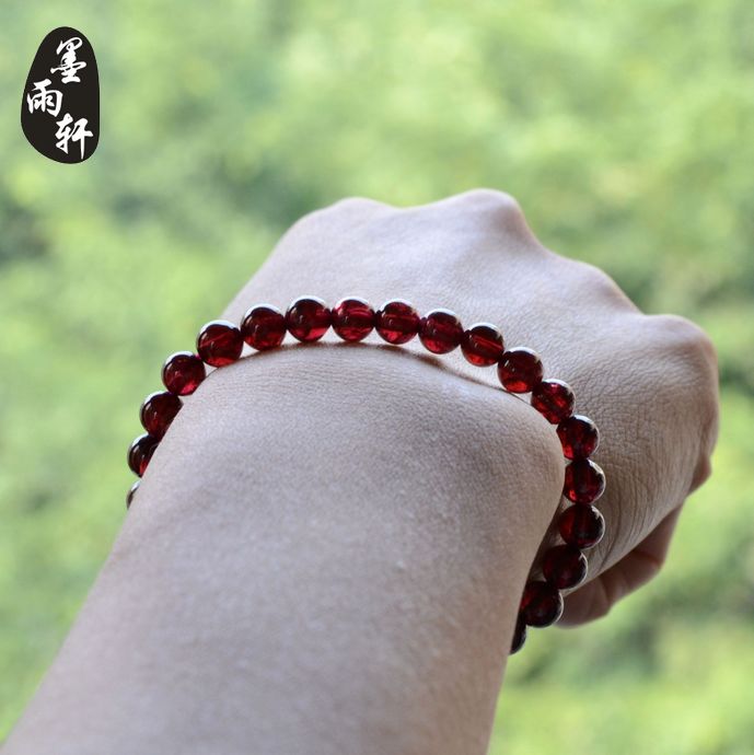 墨雨轩 京东11.11 天然酒红石榴石红水晶手链手