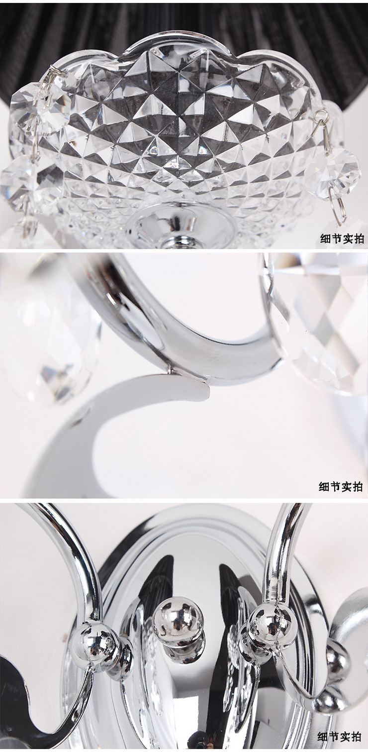 埃弗顿灯饰 MB9061-2水晶壁灯 欧式经典铁艺双头水晶壁灯 过道壁灯卧室壁灯 黑纱手折 普通水晶