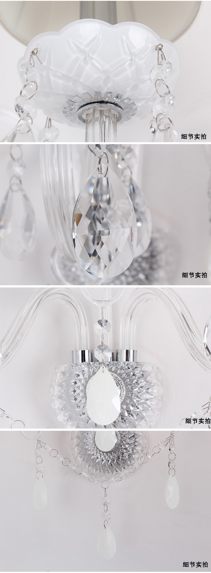 埃弗顿灯饰 MB9125-2水晶壁灯 欧式淡雅玻璃白水晶双头壁灯 过道壁灯客厅卧室壁灯 米白拉丝 k9水晶