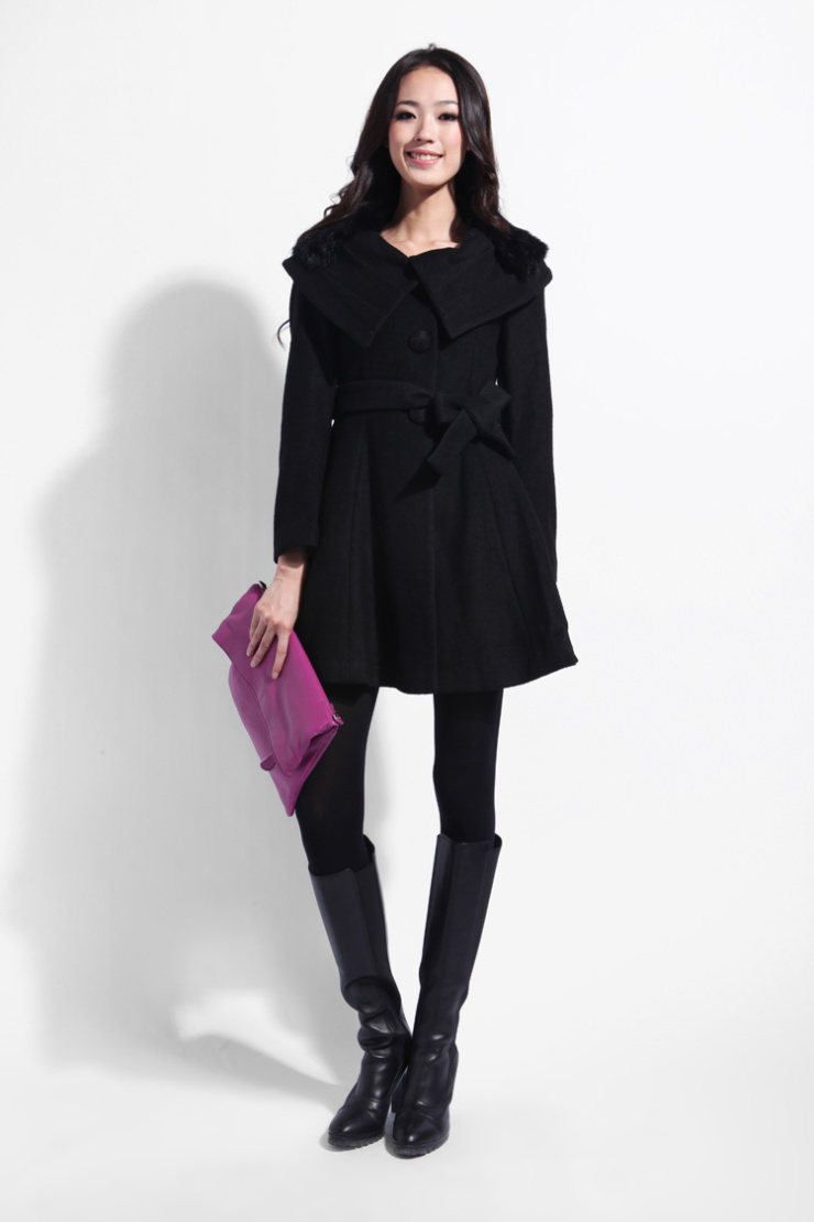 伊芙丽\/eifini 冬装新款 韩版修身翻领毛呢 女 呢