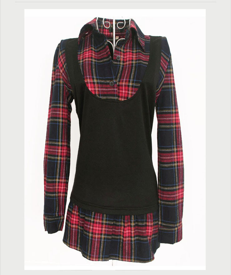 艾菲依依 秋冬新款大码流行背心假两件裙摆格