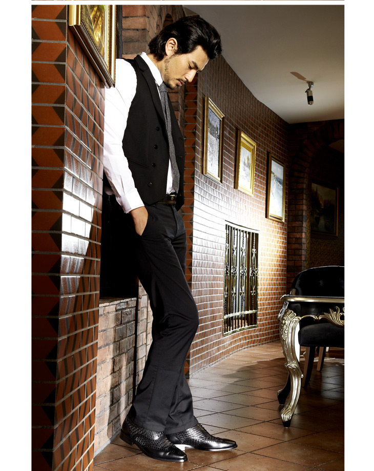 龙派(longpai)精选奢华手工编织 小牛皮男鞋 英