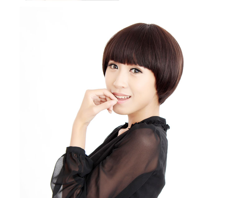 爱莫尔假发 全手织真发短发bobo齐刘海女蘑菇