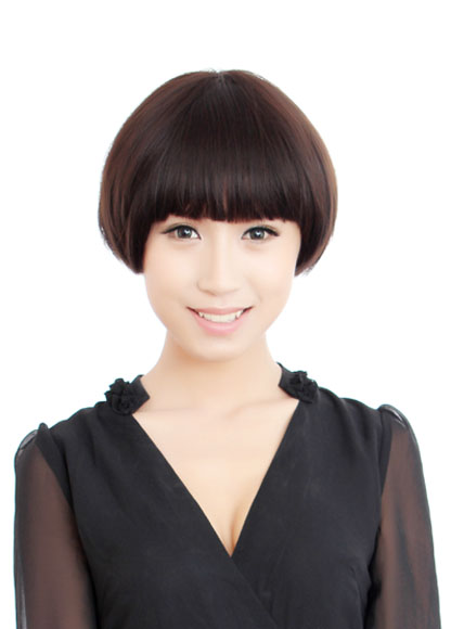 爱莫尔假发 全手织真发短发bobo齐刘海女蘑菇