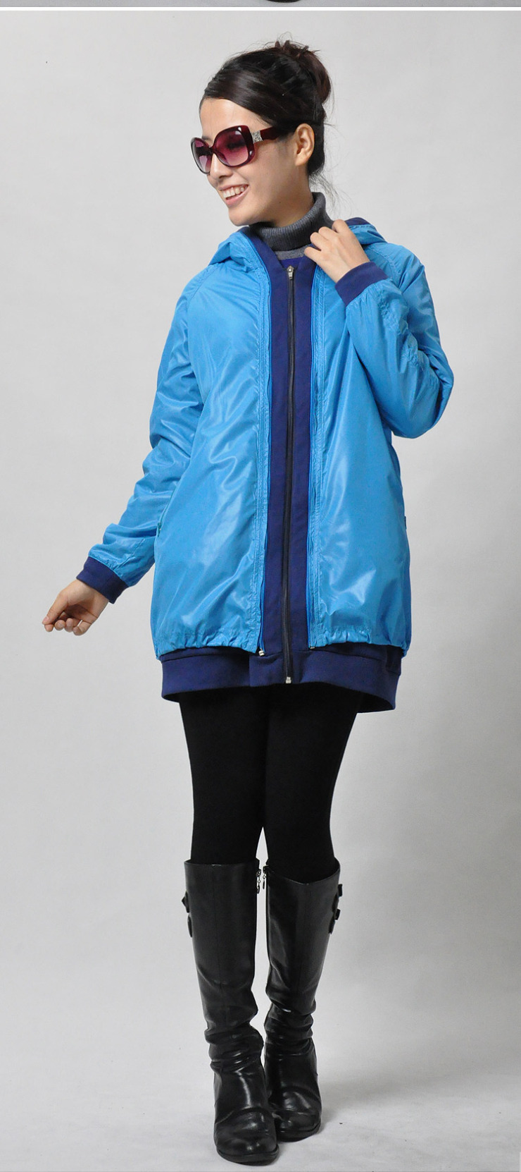 012秋装新款 女 韩版休闲宽松大码开衫带帽外