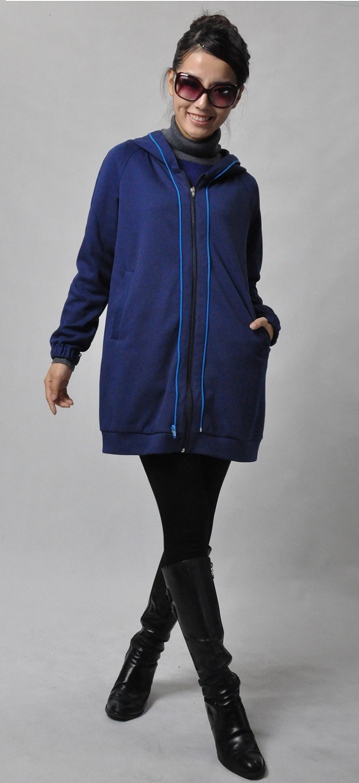 012秋装新款 女 韩版休闲宽松大码开衫带帽外