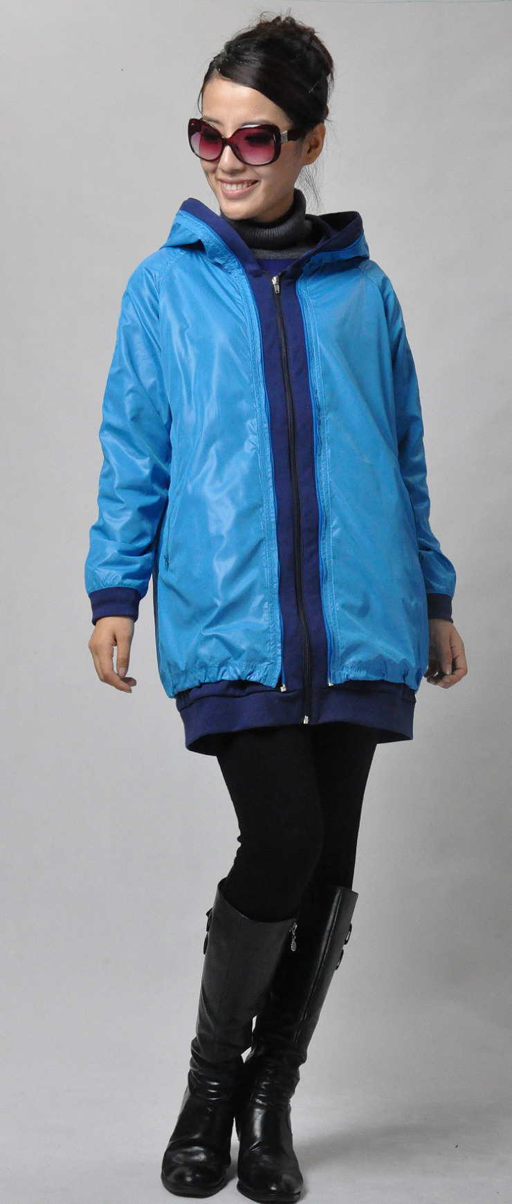 012秋装新款 女 韩版休闲宽松大码开衫带帽外