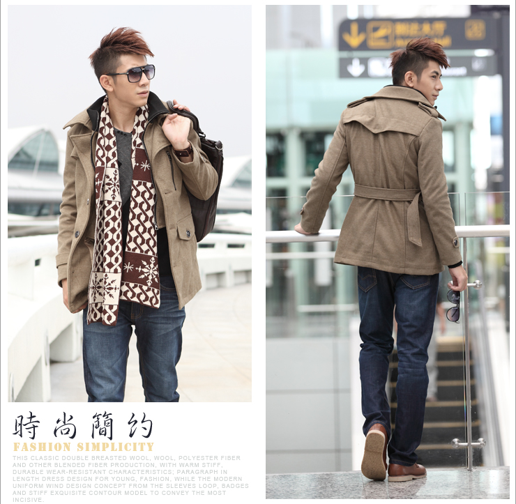 冬装新款<em>男士</em>毛呢中长款<em>驼色</em>风衣<em>外套</em> 男装呢