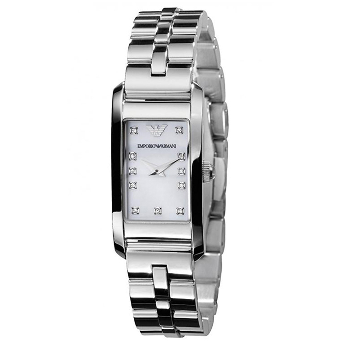 阿玛尼手表2012新款内钻刻度钢链方盘女表 白