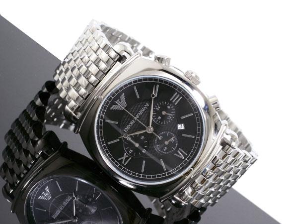 阿玛尼手表 正品 钢链三眼 商务男表 黑色AR03