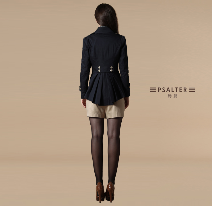 PSALTER诗篇2012秋款英伦风双排扣修身中长