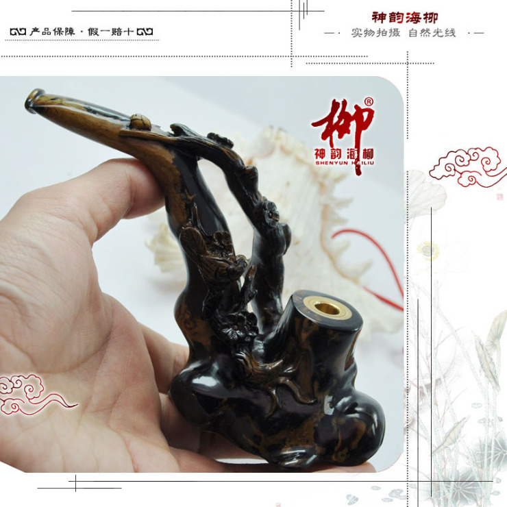 神韵海柳烟嘴 喜鹊梅花 好事连连 镂空极品血柳