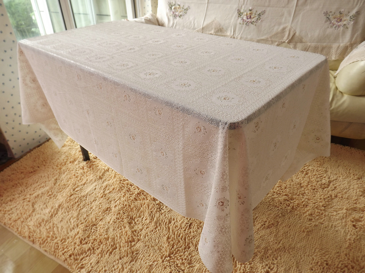 
                                        博奕boyi 明和桌布 茶几餐桌布 蕾丝台布 防水防油pvc台布 桌垫 NR-109WH白底 138*230cm                