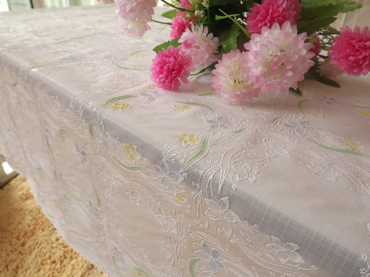 
                                        博奕boyi 明和桌布 茶几餐桌布 蕾丝台布 防水防油pvc台布 桌垫 NR-109WH白底 138*230cm                
