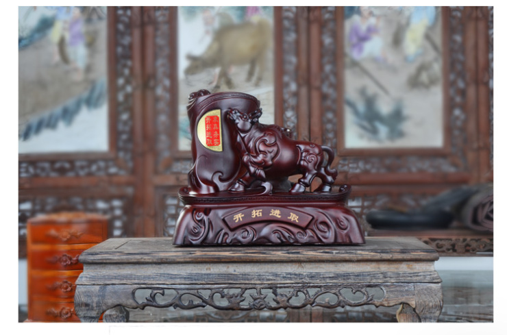 祥泰家 开光开拓进取牛笔筒摆件 工艺品牛 炒股