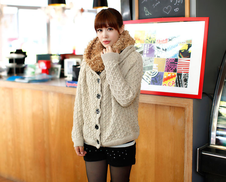 时尚团 大码休闲连帽蝙蝠袖<em>加绒加厚</em>针织<em>毛衣</em>