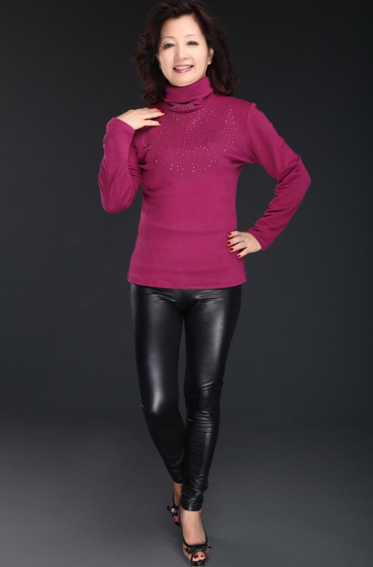 乐卡索 2012秋冬款翻领亮片长袖T恤中老年时