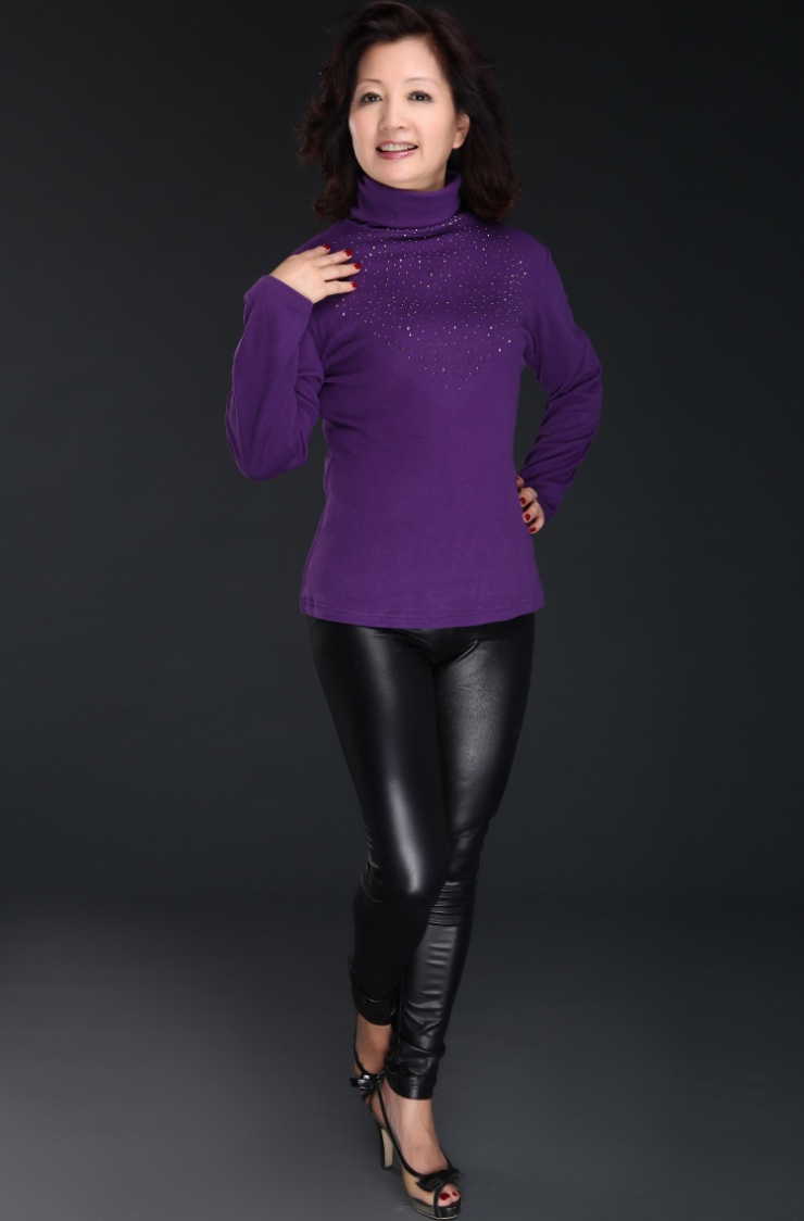 乐卡索 2012秋冬款翻领亮片长袖T恤中老年时