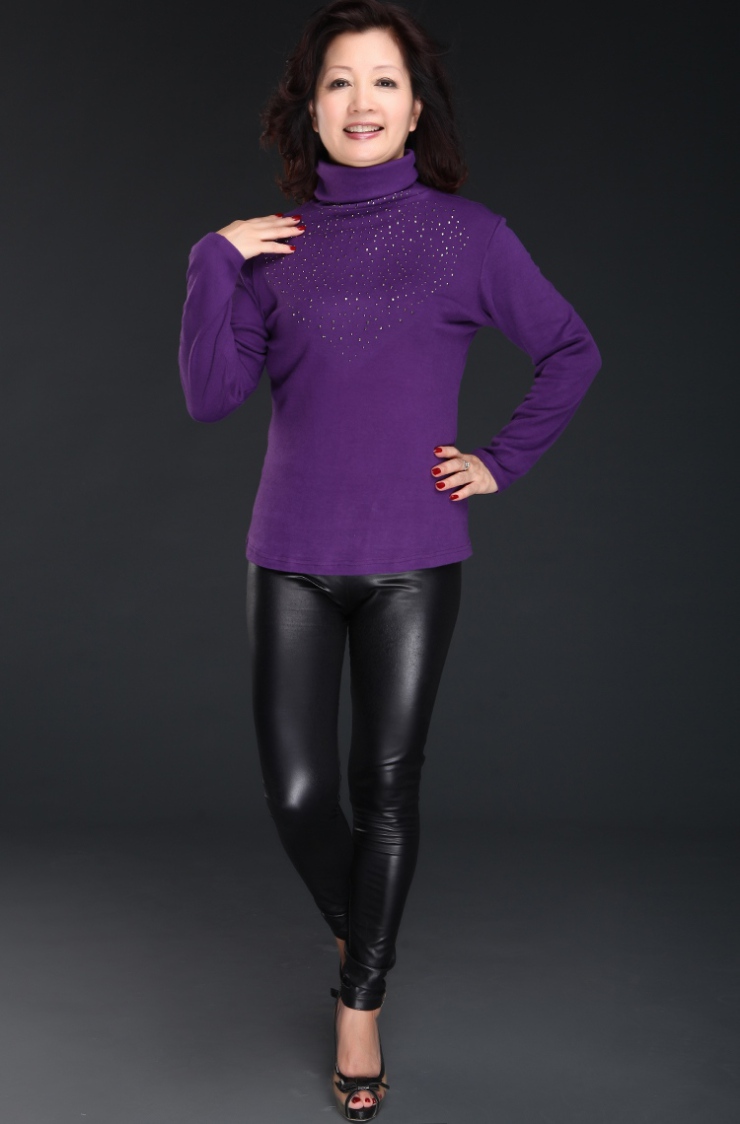 乐卡索 2012秋冬款翻领亮片长袖T恤中老年时