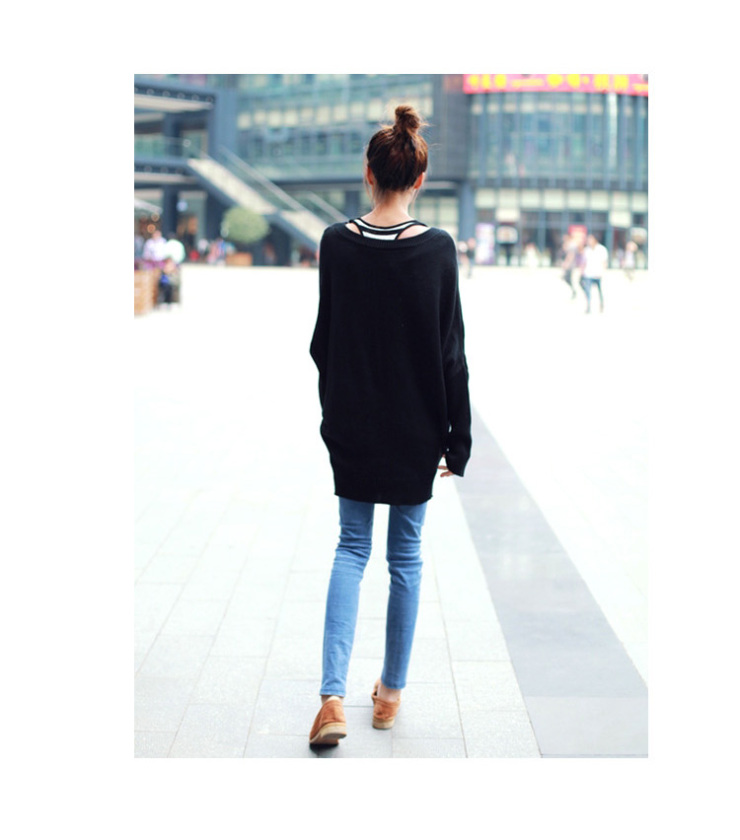 俊尚美 中长款毛衣秋装外套 蝙蝠袖长袖套头针