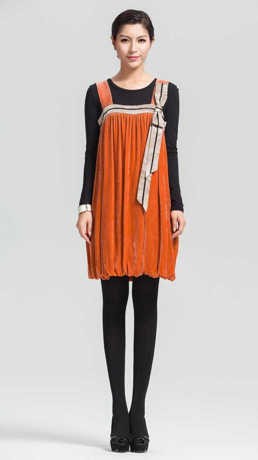 COCOON 可可尼 大牌百搭保暖连衣裙子 桔红