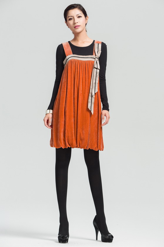 COCOON 可可尼 大牌百搭保暖连衣裙子 桔红