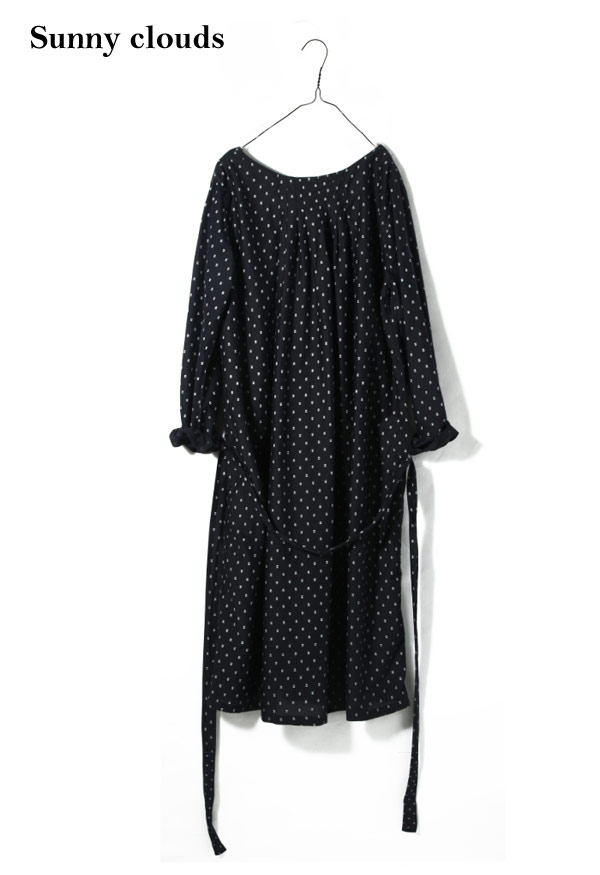 芬理希梦SC棉绢飘逸清新优雅印花系带连衣裙