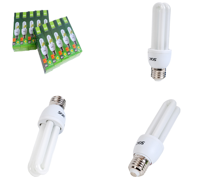 SOK三基色节能荧光灯管13W-2U-E27暖光色10只装