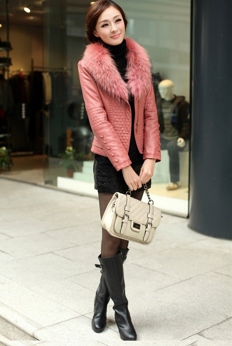 京东11.11落雁莎2012秋冬装新款pu皮衣皮草韩