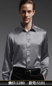 雅库高端男装 100桑蚕丝格子长袖衬衫男 商务