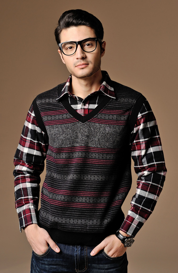 恒源祥 集团Fazeya彩羊 商务男士 针织格子保暖