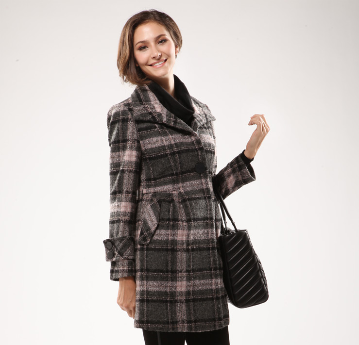 YINER音儿影儿 2012秋冬新款灰色条纹毛呢大