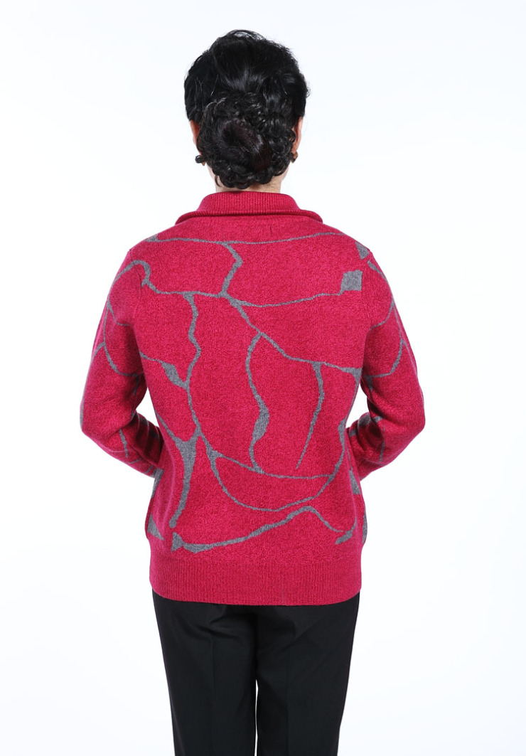 秋冬季女装新款中<em>老年人羊绒衫</em>花纹<em>开衫</em>老太太