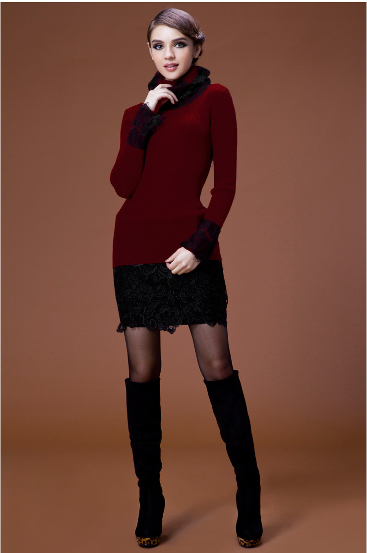 卓欧TOAIOU 2012<em>秋冬</em>新款 蕾丝拼接高领<em>套头</em>