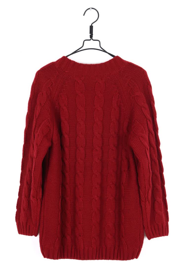 然与纯 <em>毛衣外套</em>女 韩版冬加厚宽松V领毛衣 麻