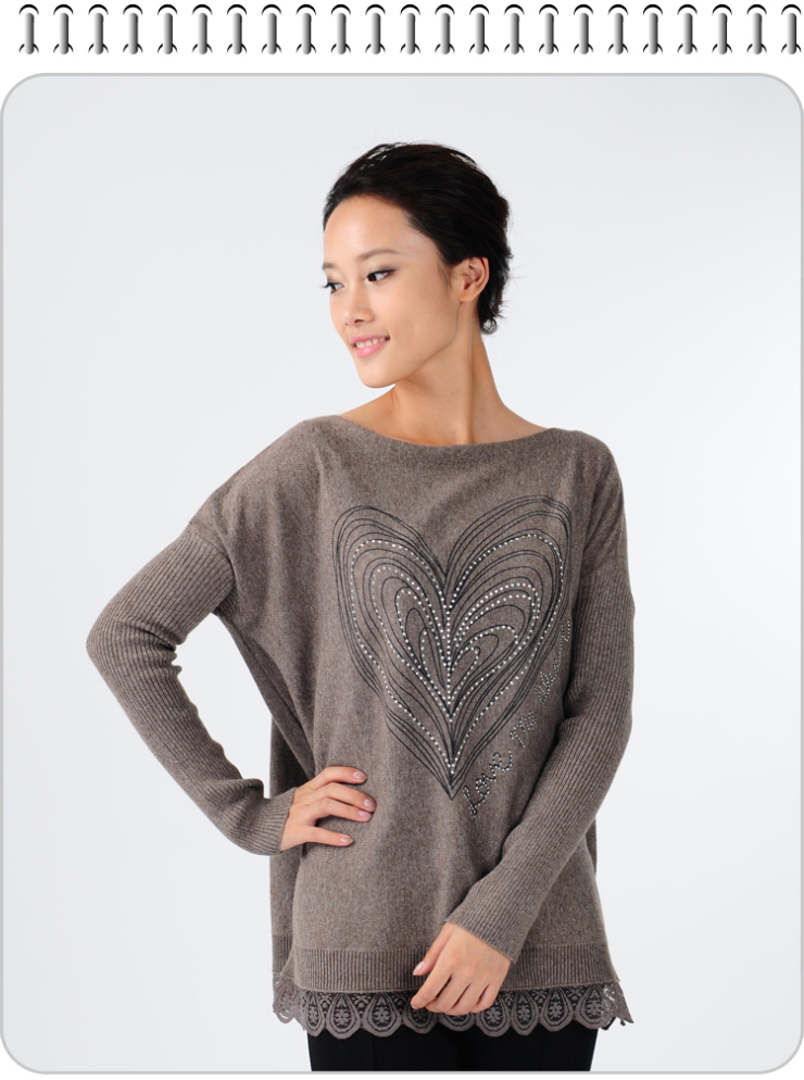 品尚衣然 冬季女装<em>毛衣</em> 韩版宽松 <em>雷丝</em>花边 <em>长款</em>