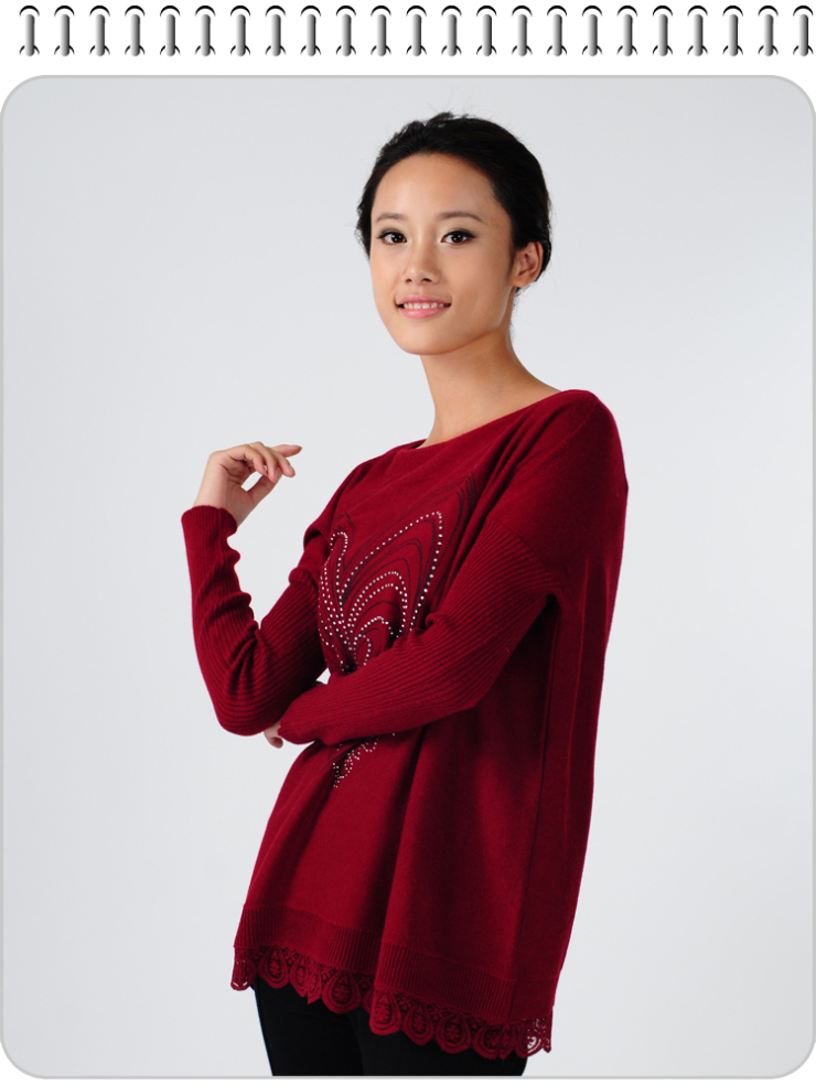 品尚衣然 冬季女装<em>毛衣</em> 韩版宽松 <em>雷丝</em>花边 <em>长款</em>