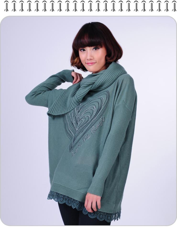 品尚衣然 冬季女装<em>毛衣</em> 韩版宽松 <em>雷丝</em>花边 <em>长款</em>