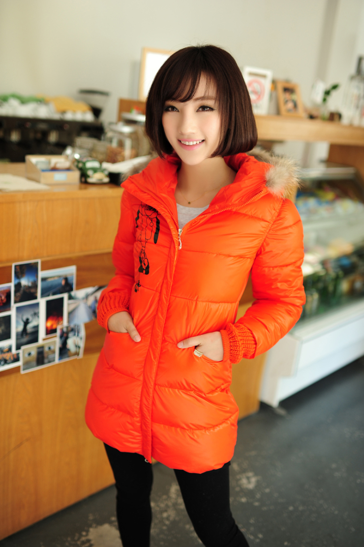 柏丽奈儿 韩版拉链保暖显瘦女式棉衣中长棉袄