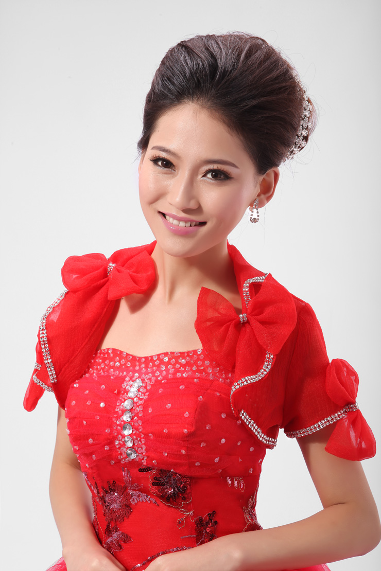 MSLover 韩国泡泡纱镶钻蝴蝶结娘结婚旗袍礼