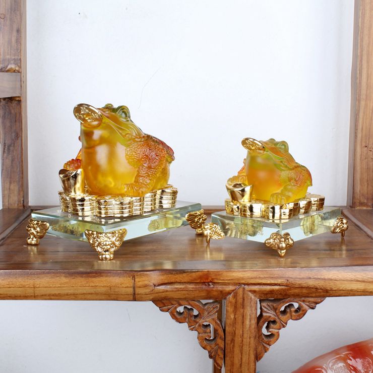 礼之源开光招财金蟾摆件 树脂水琉璃工艺品 风