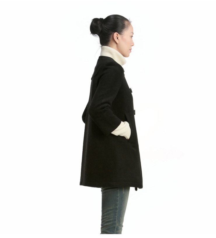 艾米 AMII 冬装新品中长款<em>圆领双排扣呢子</em>大衣